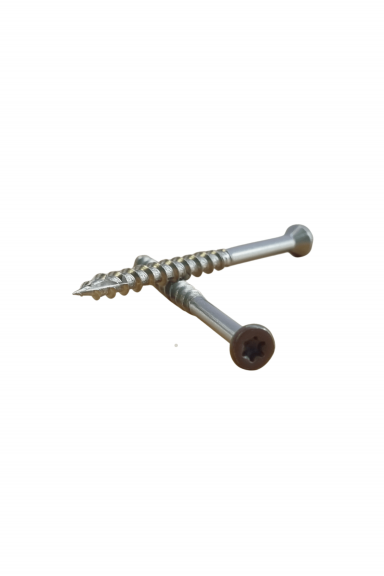Medsraigčiai nerūdijančio plieno terasai 4.8x65mm, A2, rudi (RAL8028) 100vnt Medsraigčiai nerūdijančio plieno terasai 4.8x65mm, A2, rudi (RAL8028) 100vnt